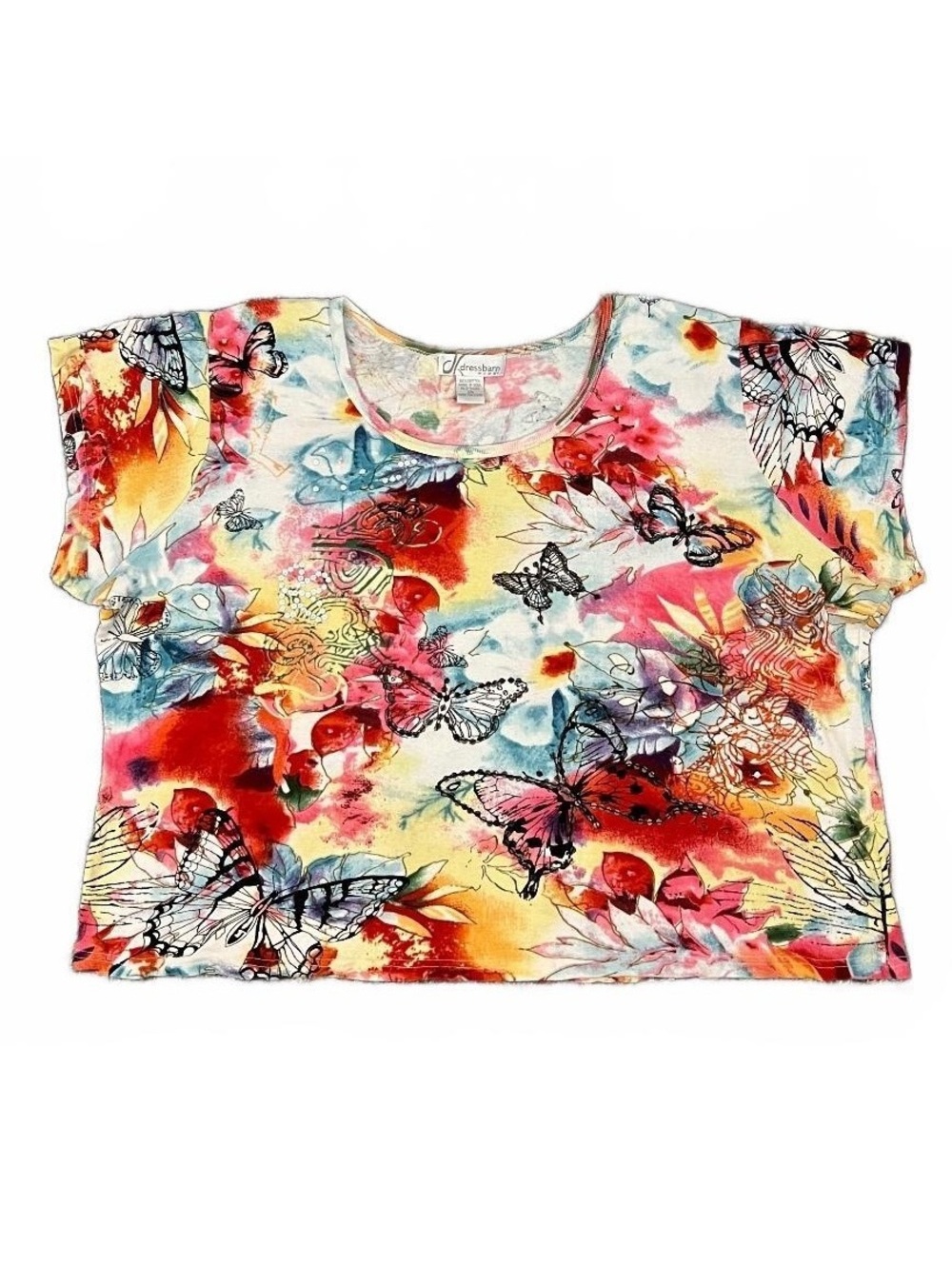 Y2K Watercolor Sequin Butterfly Tee Colorful Whimsy 2000’s
